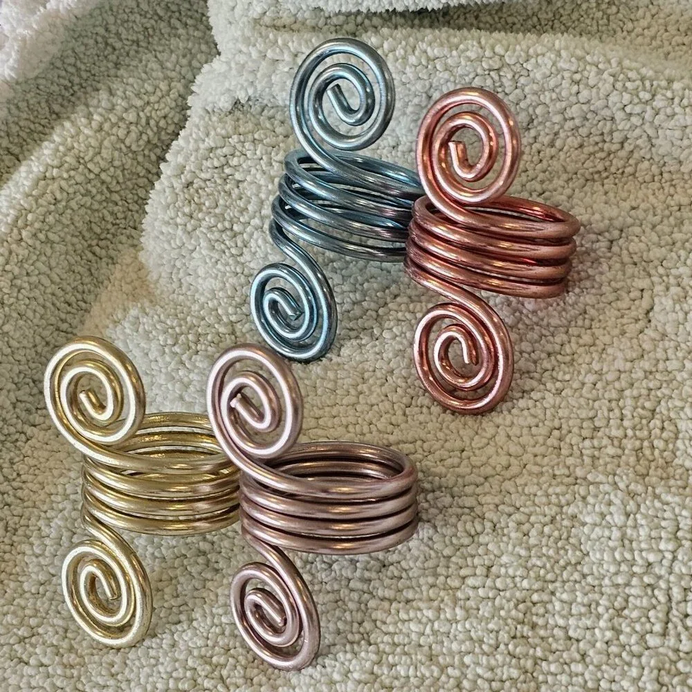 Spiral Metal Colored Napkin Rings Serviette Holders Eclectic Ornate Set‎ Of 4